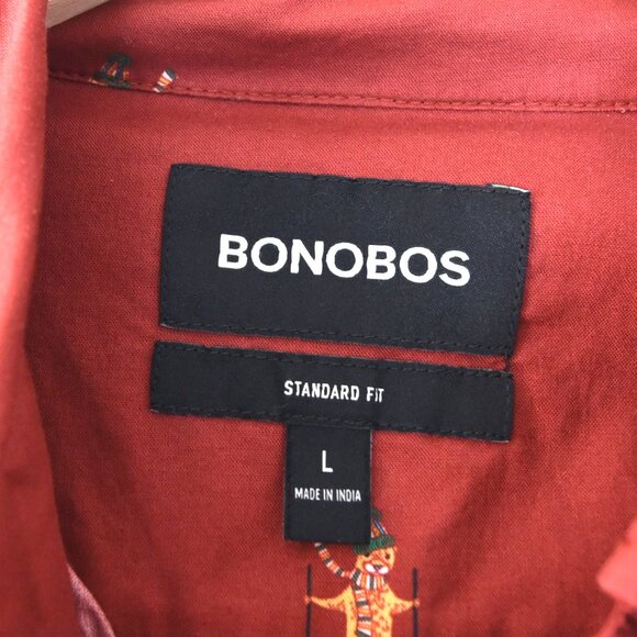 Bonobos Men’s L/S Button Down Shirt L Red Skiing Cats Print Long Sleeve Camp - Picture 5 of 9